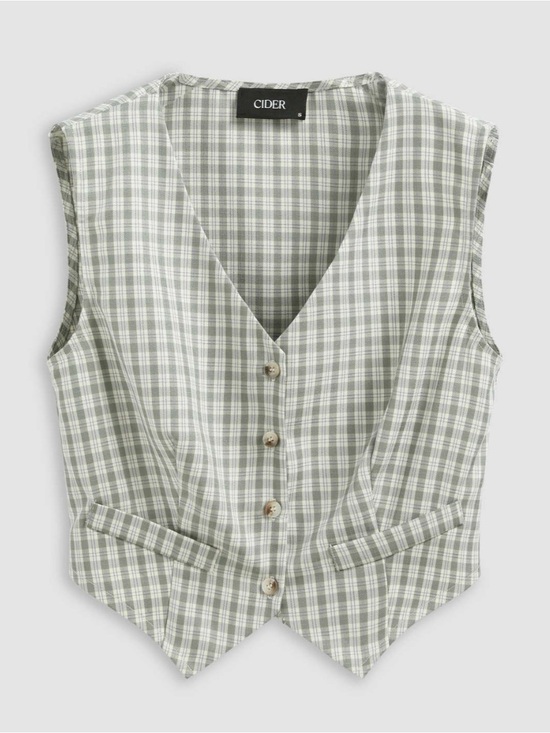 Cider Tops - Sage Plaid Vest - Sage Green